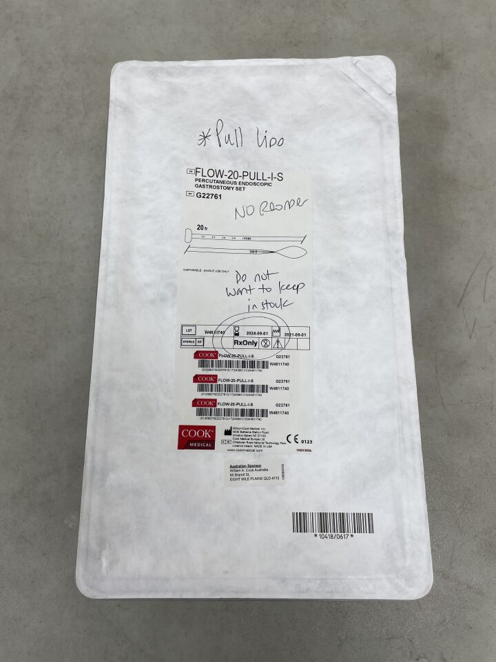 G22761 - COOK - Flow 20 Pull Percutaneous Endoscopic Gastronomly Set, (EA) - ( Expiry Date: 2024-09-01 )