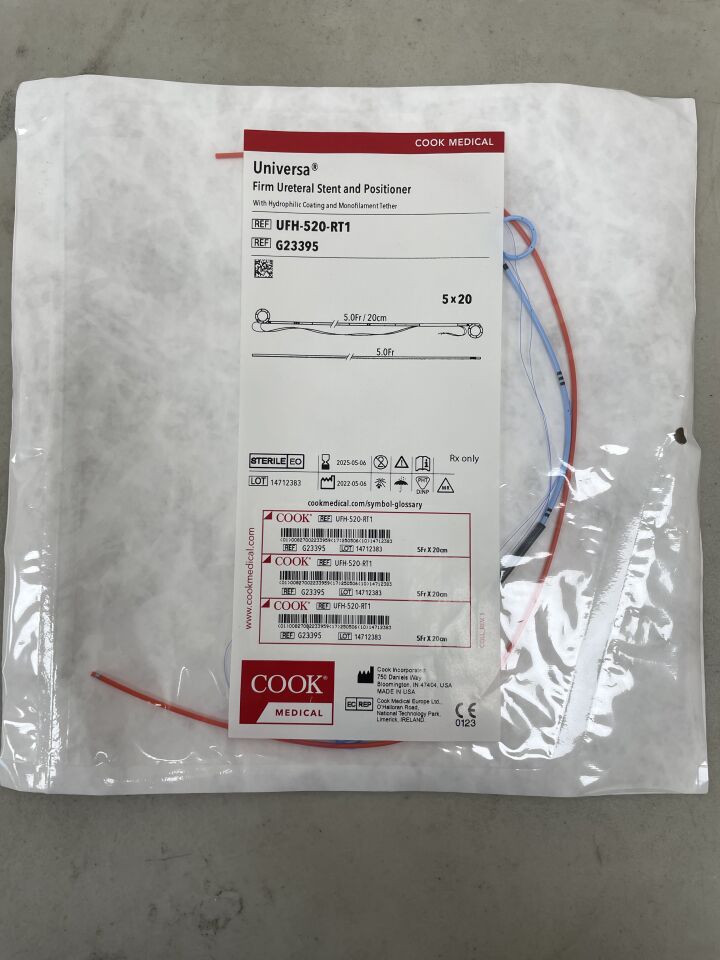 G23395 - COOK - Universa Firm Ureteral Stent and Positioner w/ Hydrophilic Coating and Monofilament Tether 5Fr/20CM, (EA) - ( Expiry Date: 2025-05-06 )