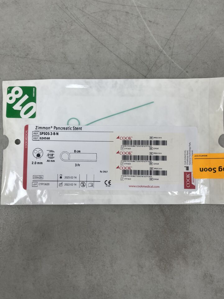 G24568 - COOK - Zimmon Pancreatic Stent - 3Fr x 8cm, (EA) - ( Expiry Date: 2025-02-14 )