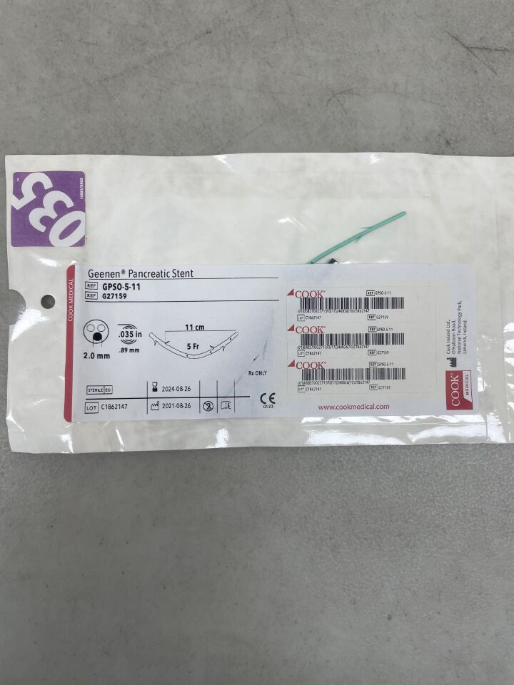 G27159 - COOK - Geenen Pancreatic Stent 5F x 11cm, (EA) - ( Expiry Date: 2024-08-26 )
