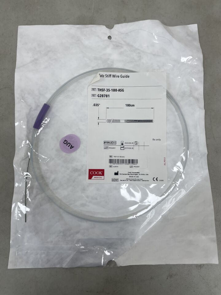 G28781 - COOK - Amplatz Support PTFE-Coated Stainless Steel Wire Guide, 8cm Taper, 3cm Floppy Tip, Stiff, Straight, 0.035" x 180cm, (EA) - ( Expiry Date: 2024-08-28 )