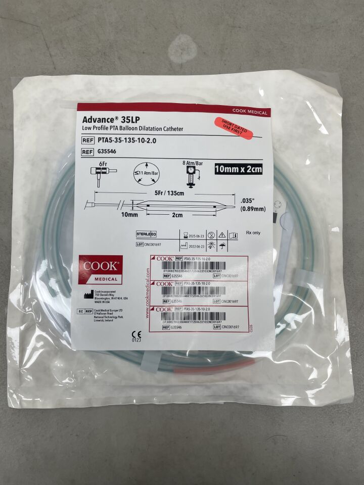 G35546 - COOK - Advance 35LP Low-Profile PTA Balloon Dilatation Catheter - 10mm x 2cm x 135cm, (EA) - ( Expiry Date: 2025-06-23 )