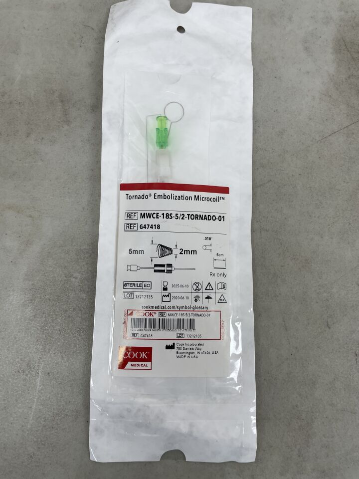 G47418 - COOK - Tornado Embolization Coil - .018" x 5cm x 5mm/2mm, (EA) - ( Expiry Date: 2025-06-10 )
