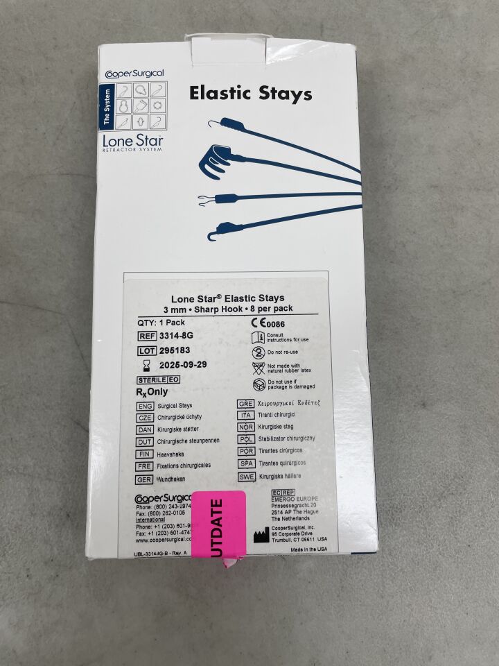 3314-8G - COOPER SURGICAL - Lone Star Elastic Stays, 3mm Sharp Hook (8 per pack), (BX/1) - ( Expiry Date: 2025-09-29 )