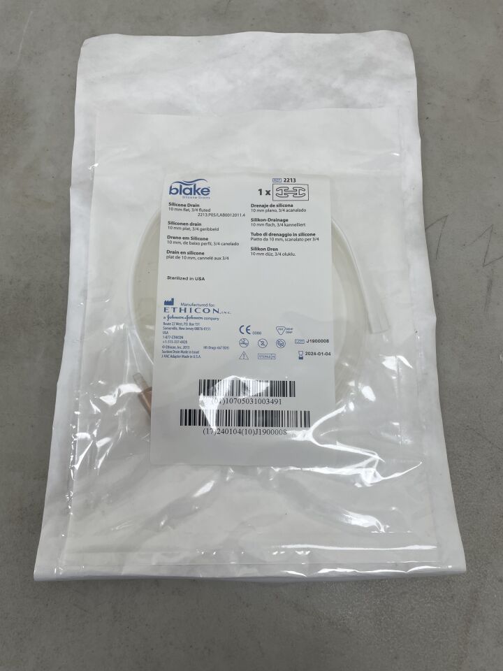 2213 - ETHICON - Blake Silicone Drain, 10mm flat, 3/4 fluted, (EA) - ( Expiry Date: 2024-01-04 )