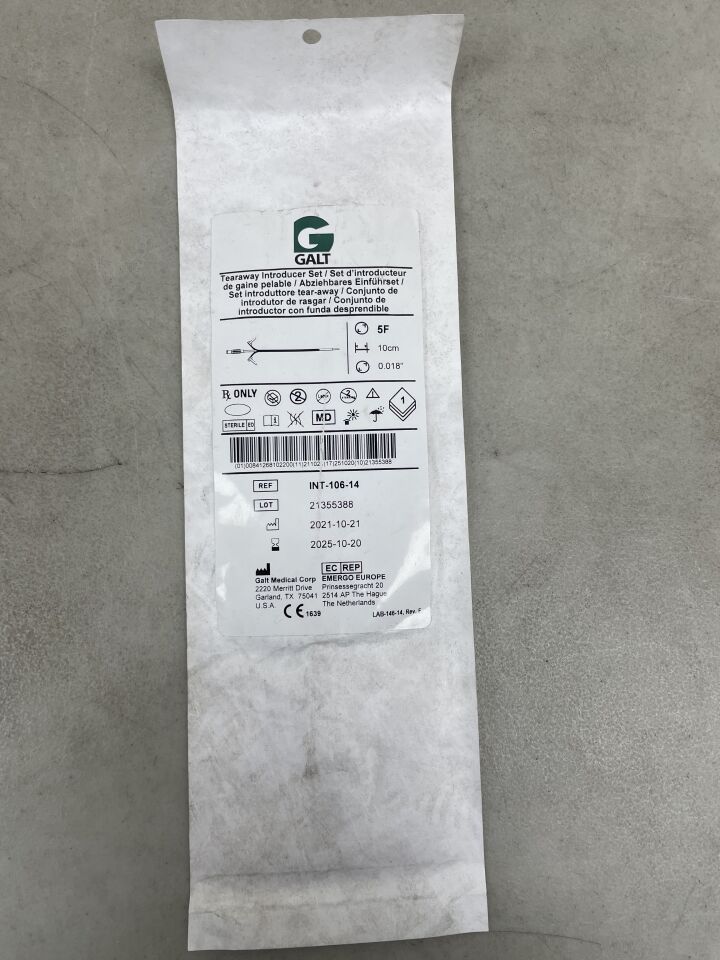 INT-106-14 - GALT MEDICAL - Micro-Access Tearaway Introducer Set - PTFE - 5Fr x 10cm, (EA)