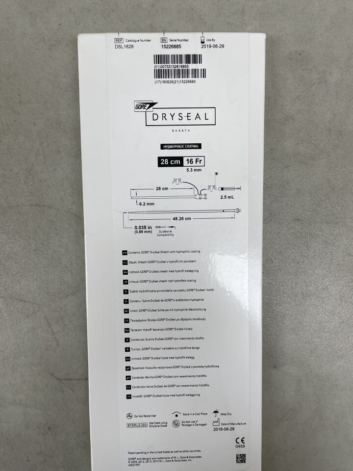 DSL1628 - GORE - DrySeal Sheath - 16Fr x 28cm, (BX/1) - ( Expiry Date: 2019-06-29 )