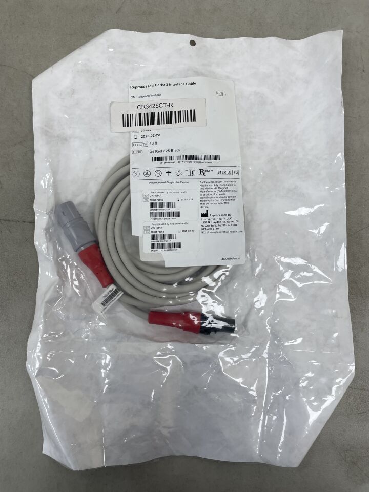 CR3425CTREP - INNOVATIVE HEALTH - BIOSENSE WEBSTER CARTO 3 System Interface Cable - 34 Pin Red to 25 Pin Red , (EA) - ( Expiry Date: 2025-02-22 )
