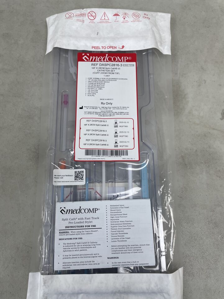 DASPC2816-3 - MEDCOMP - SPLIT CATH III CATHETER SET, 16F x 28cm, CUFF 23CM FROM TIP, (EA) - ( Expiry Date: 2025-02-10 )