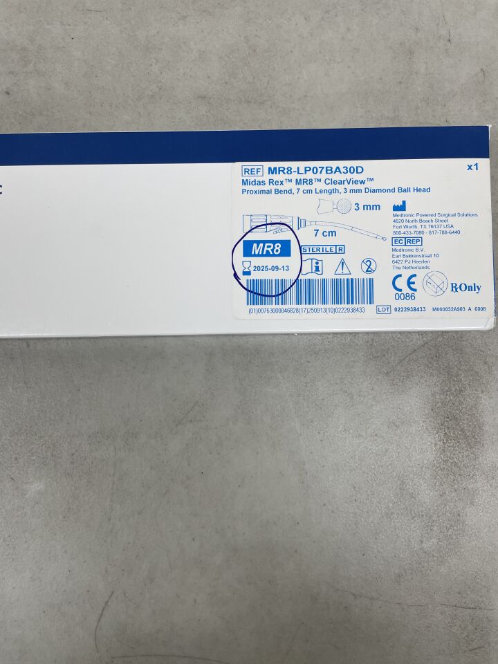 MR8-LP07BA30D - MEDTRONIC - Midas Rex ClearView MR8 Proximal Bend, 7cm x 3mm, Diamond Ball Head (No Box), (BX/1) - ( Expiry Date: 2025-09-13 )