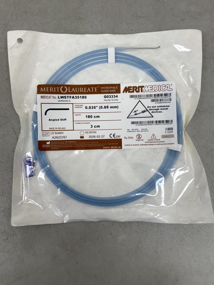 LWSTFA35180 - MERIT MEDICAL - Laureate Hydrophilic Stiff, Angled Guidewire, 0.035in X 180cm, (EA) - ( Expiry Date: 2026-02-27 )