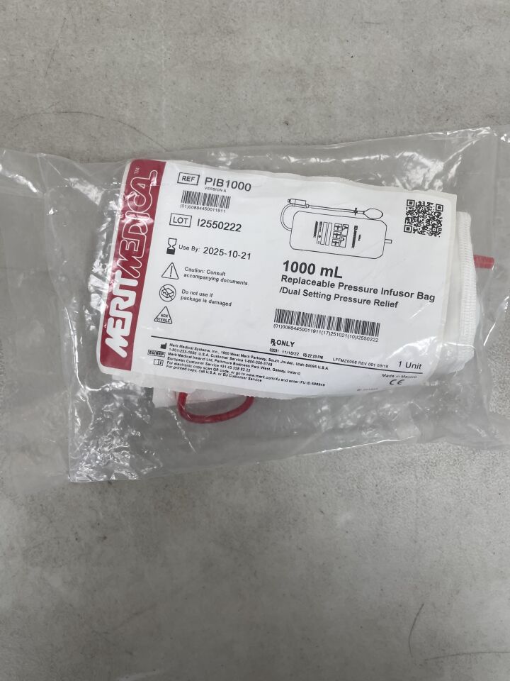 PIB1000 - MERIT MEDICAL - 1000ml Replaceable Pressure Infusion Bag / Dual Setting Pressure Relief, (EA) - ( Expiry Date: 2025-10-21 )