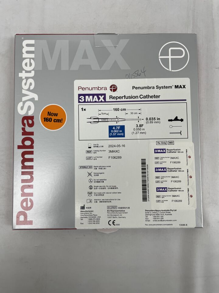 3MAXC - PENUMBRA - Penumbra System MAX 3MAX Reperfusion Catheter, 4.7 Fr Size, 160 cm x 3.8F, (BX/1) - ( Expiry Date: 2025-11-30 )