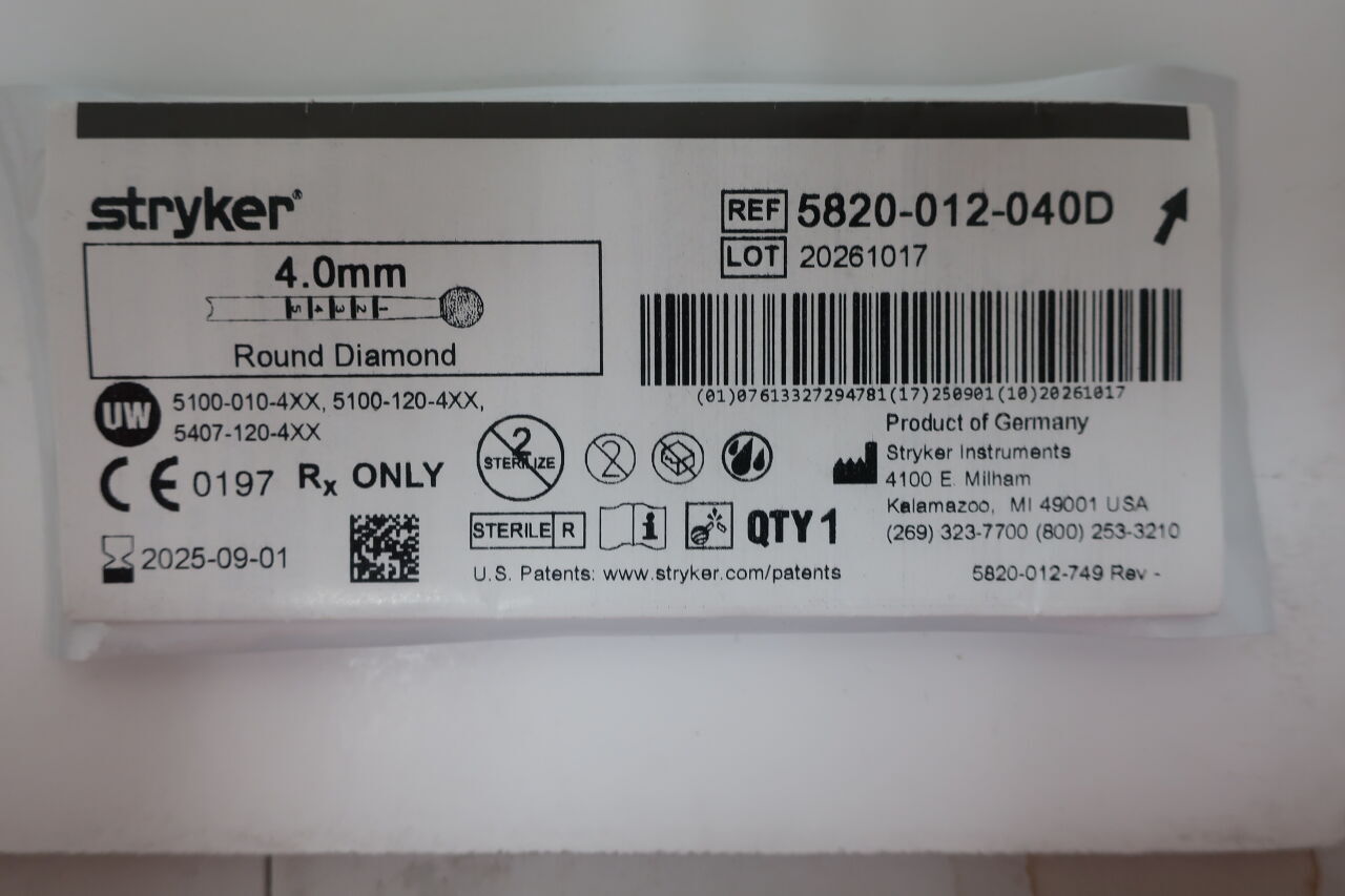 5820-012-040D - STRYKER - Round Diamond Bur, 4.0mm, (EA) - ( Expiry Date: 2025-09-01 )