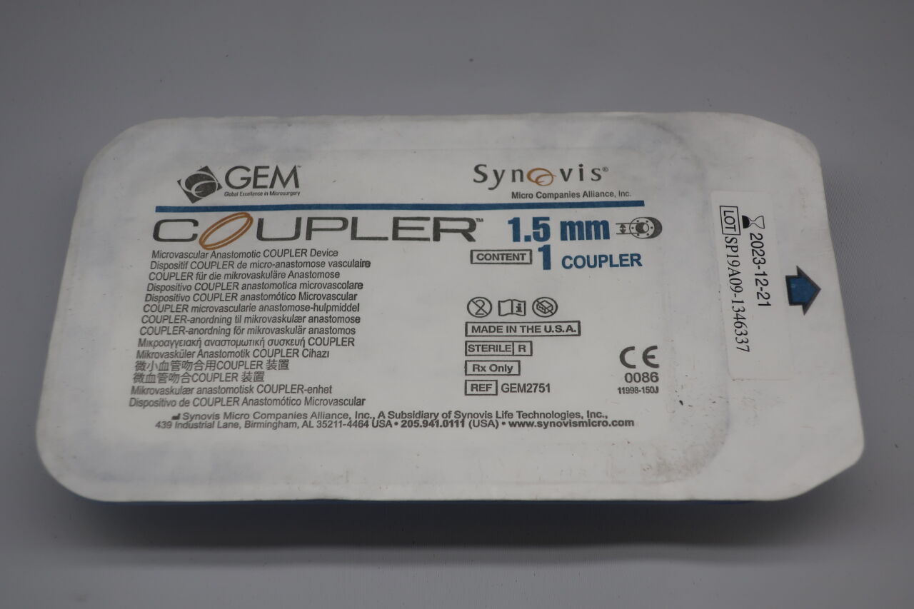 GEM2751 - SYNOVIS - microvascular anastomotic coupler, 1.5mm, (EA) - ( Expiry Date: 2024-04-21 )