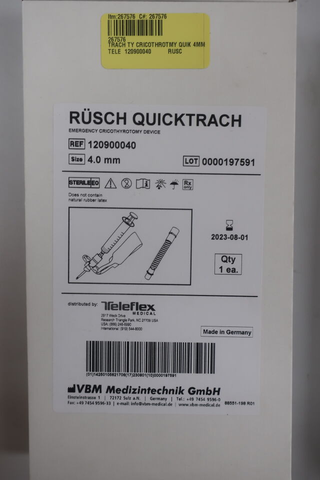 120900040 - TELEFLEX - Rusch QuickTrach Emergency Cricothyrotomy Device 4.0mm, (BX/1) - ( Expiry Date: 2025-06-01 )