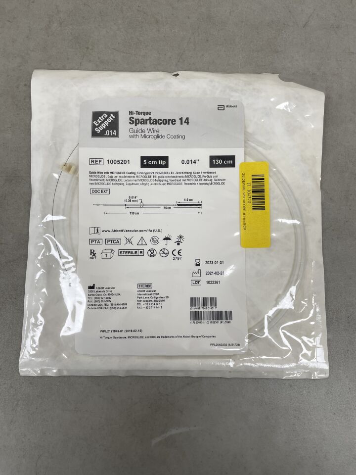 1005201 - ABBOTT - Hi-Torque Spartacore 14 Guide Wire: 5cm Tip, 0.014 x 130cm, (EA) - ( Expiry Date: 2023-01-31 )