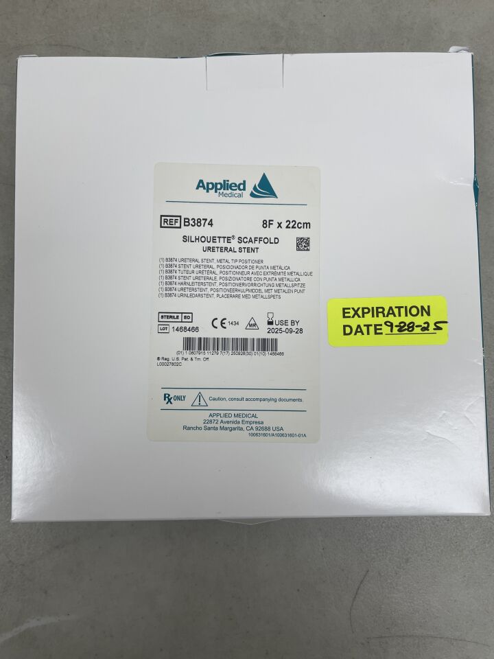 B3874 - APPLIED MEDICAL RESOURCES - Silhouette Scaffold Ureteral Stent: 8F x 22cm, (BX/1)