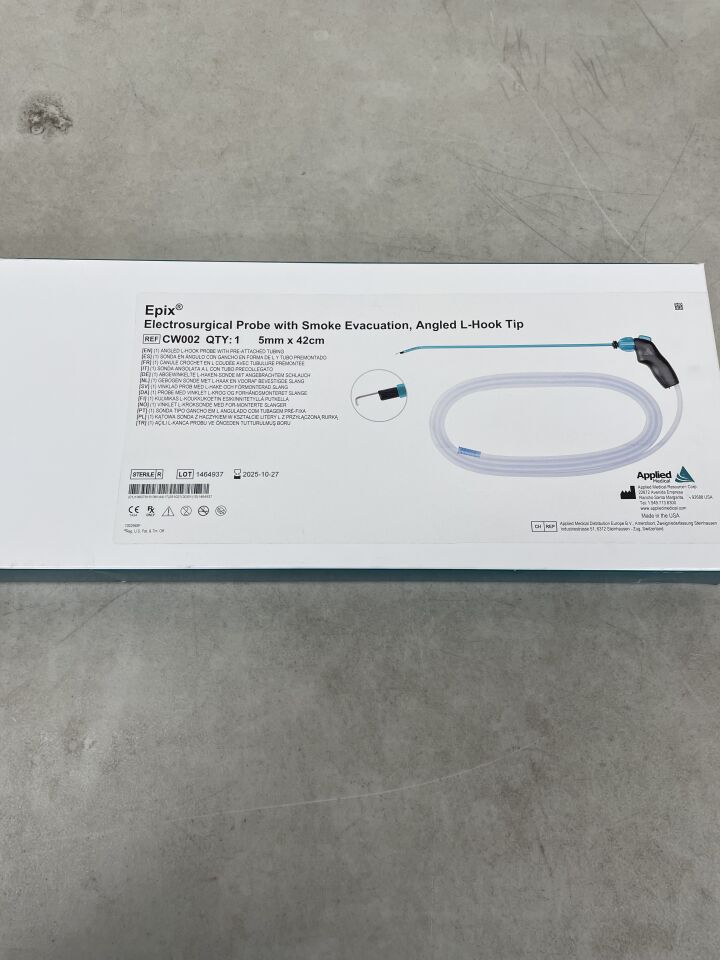 CW002 - APPLIED MEDICAL RESOURCES - Epix Electrosurgical Probe with Smoke Evacuation, Angled L-Hook Tip, 5mm x 42cm, (BX/1)