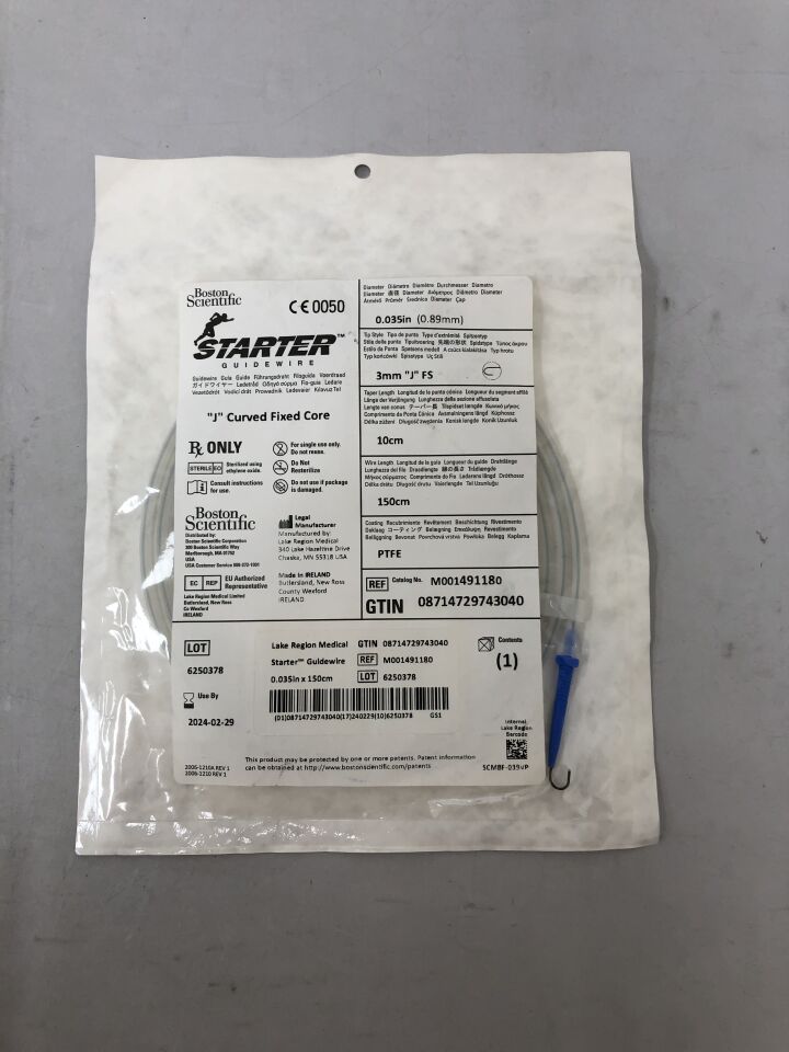 49118 - BOSTON SCIENTIFIC - Starter Guidewire, PTFE Coated J Tip, Fixe Core, 150 cm length, 10cm taper length, (EA) - ( Expiry Date: 2025-10-31 )