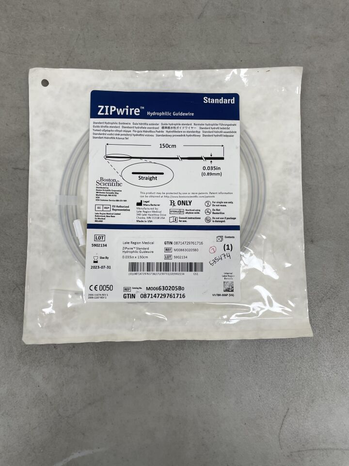 630205B - BOSTON SCIENTIFIC - ZIPwire Hydrophilic Guidewire - Standard, Straight - .035" x 150cm, (EA) - ( Expiry Date: 2023-07-31 )