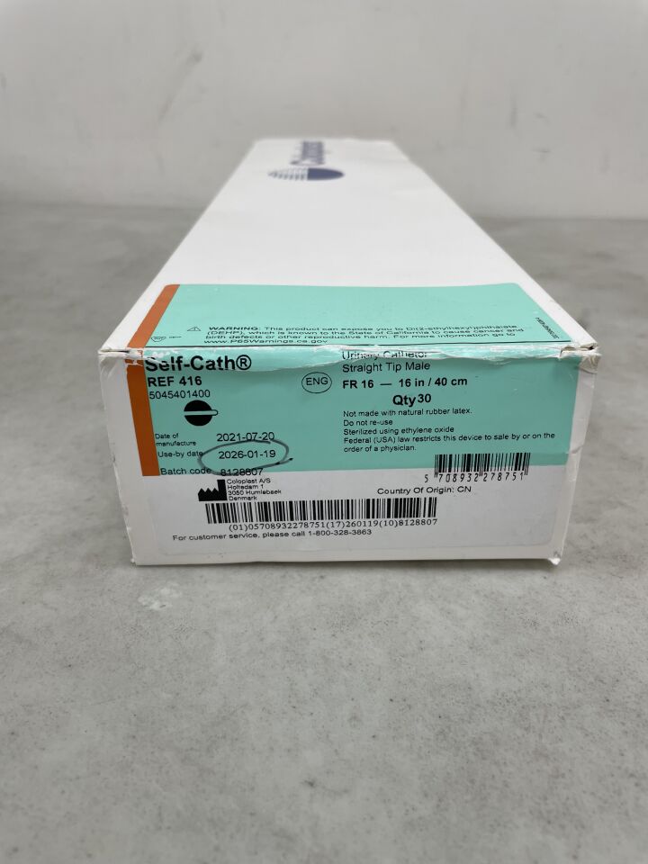 416 - COLOPLAST - Self-Cath Straight Tip, 16 FR, 16" Long, Funnel End, (BX/30) - ( Expiry Date: 2026-01-19 )
