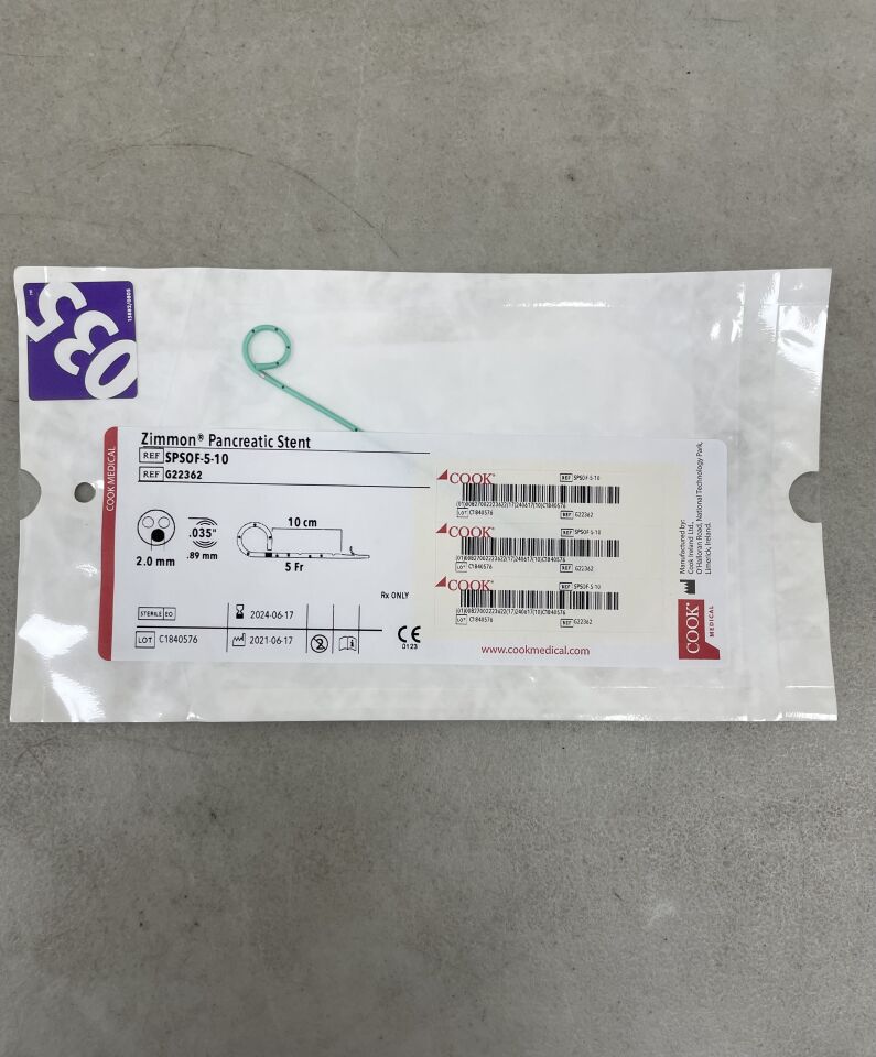 G22362 - COOK - Zimmon Pancreatic Stent 5F x 10cm, (EA) - ( Expiry Date: 2024-06-17 )