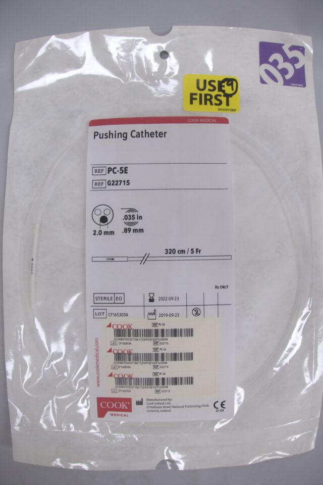 G22715 - COOK - Pushing Catheter - PC-5E - 5Fr x 320cm x .035", (EA) - ( Expiry Date: 2025-10-07 )