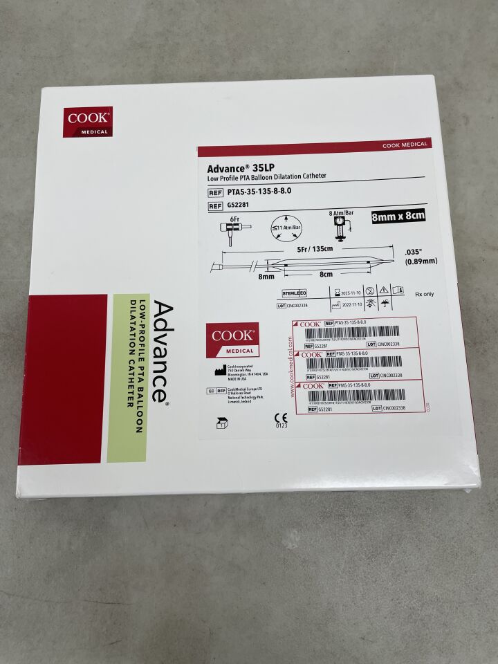 G52281 - COOK - Advance 35LP Low-Profile PTA Balloon Dilatation Catheter - 8mm x 8cm x 135cm, (BX/1) - ( Expiry Date: 2025-11-10 )