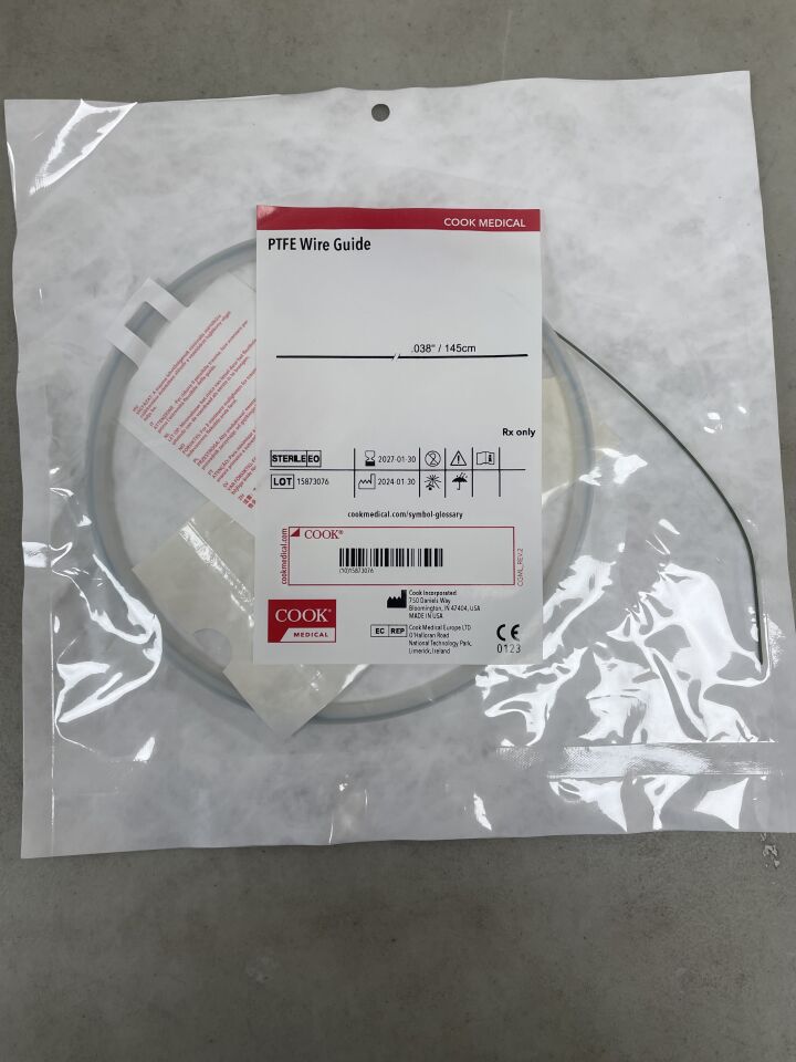 GPTFE38145 - COOK - PTFE Wire Guide, Straight Tip, 038" 145cm , (EA) - ( Expiry Date: 2027-01-30 )