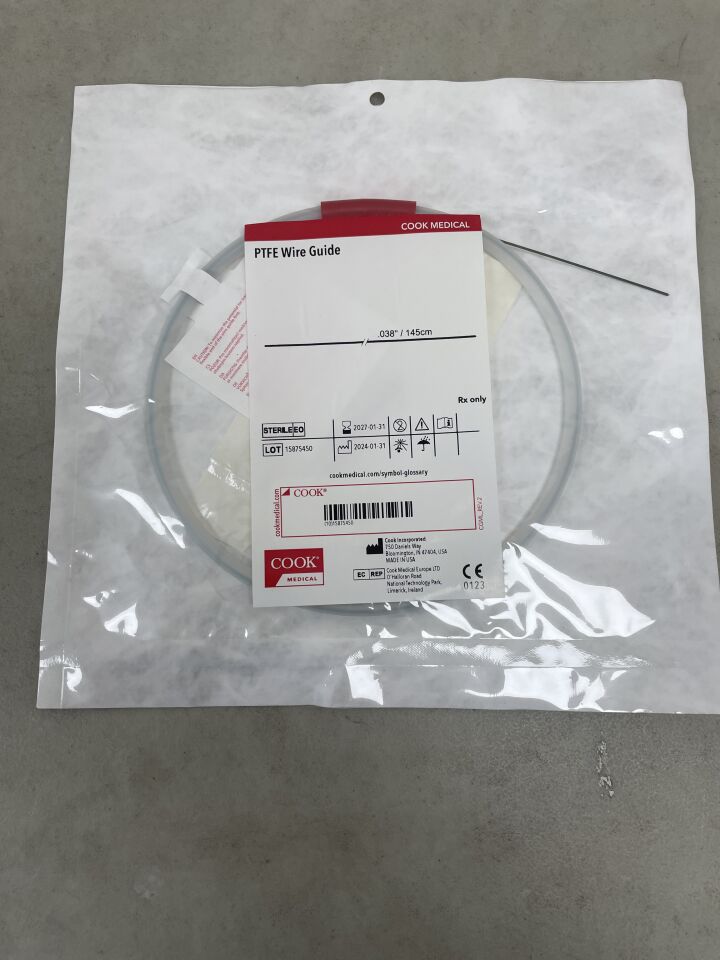 GPTFE38145 - COOK - PTFE Wire Guide, Straight Tip, 038" 145cm , (EA) - ( Expiry Date: 2027-01-31 )