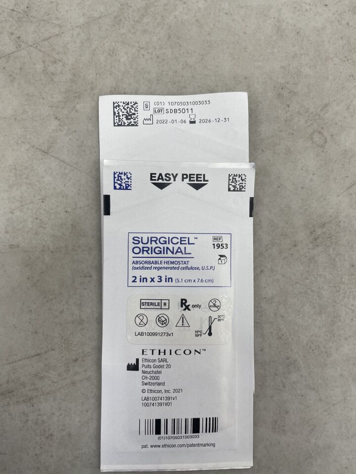 1953  -  ETHICON  -  Surgicel Original Absorbable Hemostat, 2 x 3 in. , ( EA )  -  ( Expiry Date : 2026-12-31 )