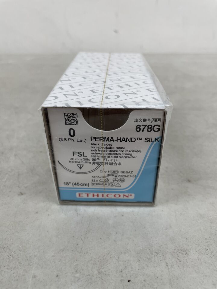 678G  -  ETHICON  -  Perma-Hand Non-Absorbable Braided Silk Suture, Size 0, 18 in. Length, FSL Needle , ( BX/12 )  -  ( Expiry Date : 2029-01-31 )
