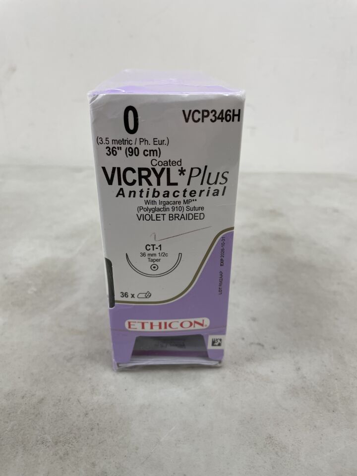 VCP346H  -  ETHICON  -  Coated Vicryl Plus Absorbable Braided Antibacterial Suture, Size 0, 36 in. Length, CT-1 Needle , ( BX/36 )  -  ( Expiry Date : 2026-10-31 )