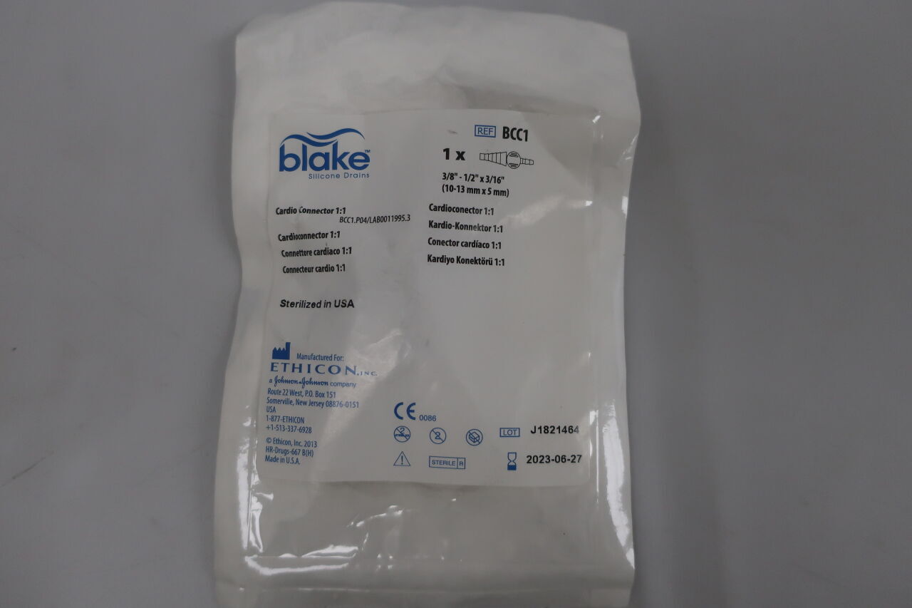 BCC1 - ETHICON - Blake Cardio Connectors 1:1 For 19 and 24 Fr Round Hubless Drains, (EA) - ( Expiry Date: 2025-10-24 )