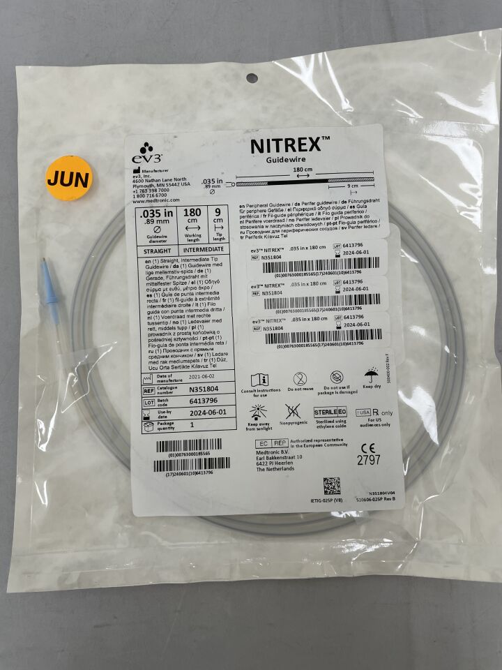 N351804 - EV3 - Nitrex Intermediate Guidewire: 0.035" x 180cm, Straight, (EA) - ( Expiry Date: 2024-06-01 )