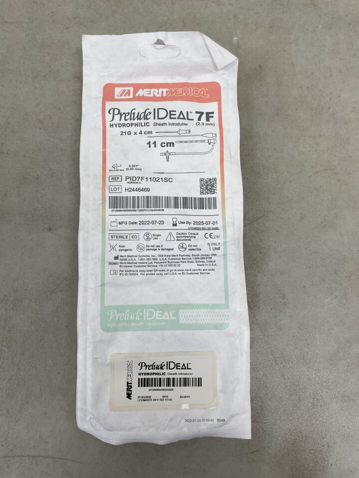 PID7F11021SC - MERIT MEDICAL - Prelude Ideal Hydrophilic Sheath Introducer Kit, 7F x 11cm, 21G Needle, 0.021" x 45cm Spring, Straight Floppy Tip Guidewire, (EA) - ( Expiry Date: 2025-07-01 )