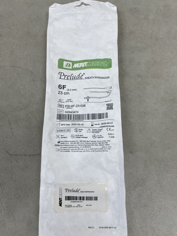PSI-6F-23-038 - MERIT MEDICAL - Prelude Sheath Introducer,  6F x 23cm, (EA) - ( Expiry Date: 2025-02-07 )