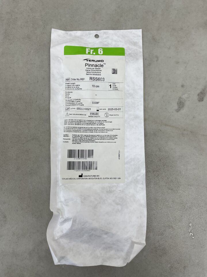 RSS603 - TERUMO - Pinnacle Peripheral Introducer Sheath 6F x 10cm, (EA) - ( Expiry Date: 2025-03-01 )