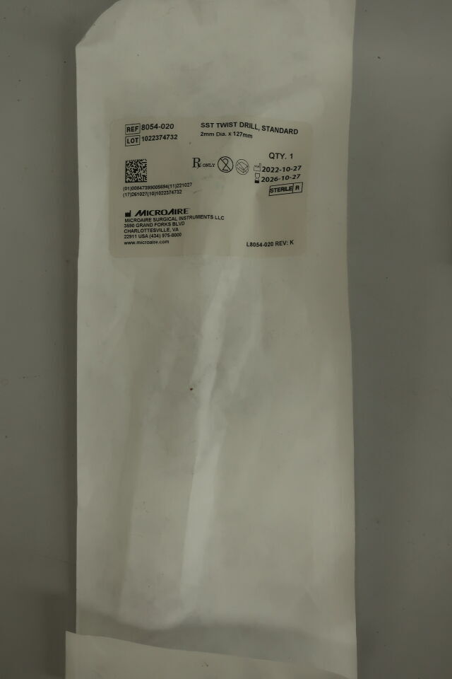 8054-020 - MICRO-AIRE - microaire sst twist drill, 2 dia. x 127 mm length, () - ( Expiry Date: 2026-11-29 )