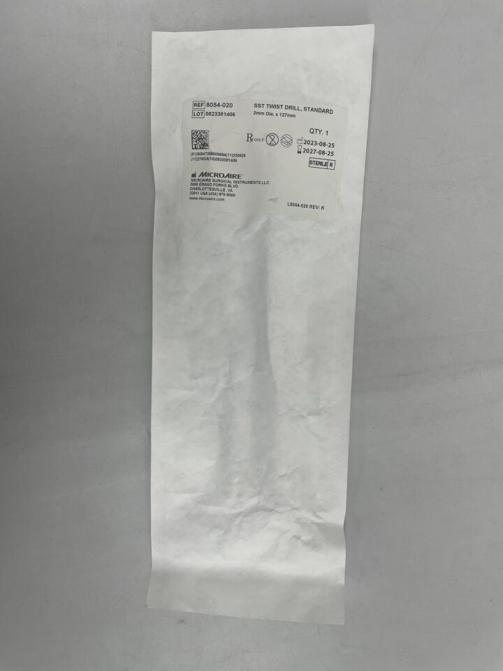 8054-020 - MICRO-AIRE - ECT Standard Orthopaedic Twist Drill, 2 dia. x 127 mm Length, () - ( Expiry Date: 2027-08-25 )