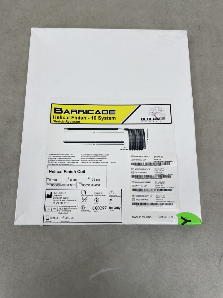 9000640608FN10 - BALT - Barricade Endovascular Stretch-Resistant Embolization Coil - Helical Finish-10 System - 6mm x 8cm, 175cm, (BX/1) - ( Expiry Date: 2024-05-31 )