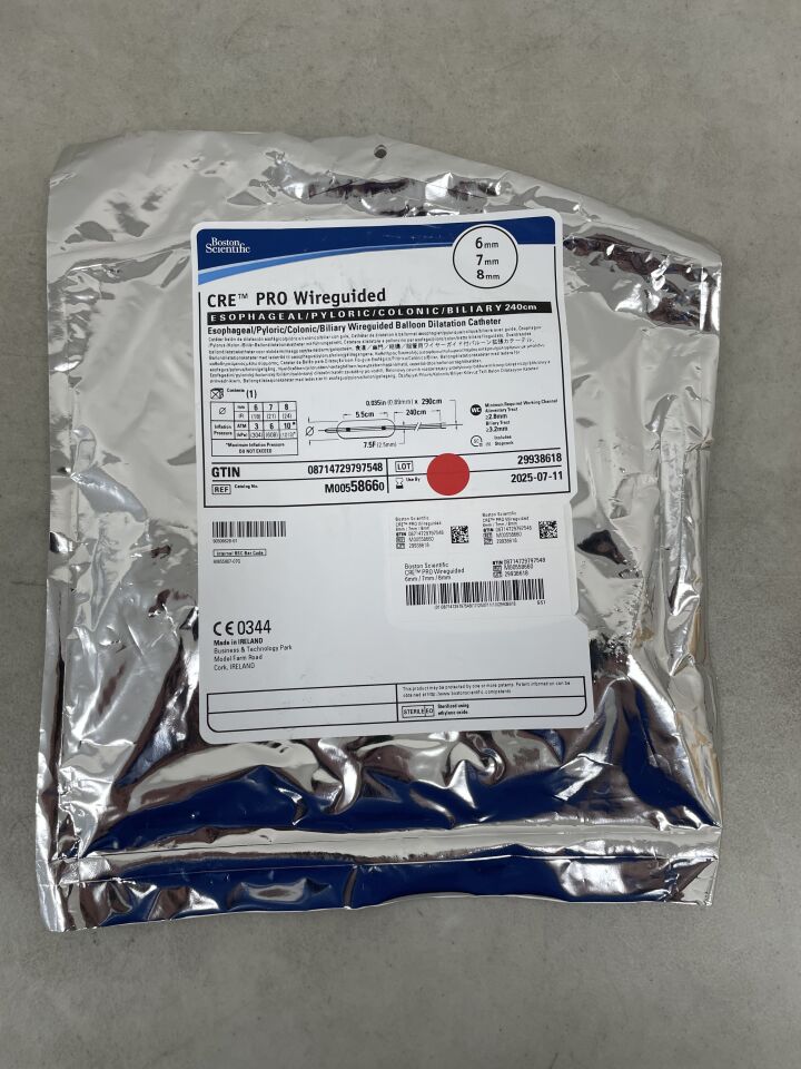 5866 - BOSTON SCIENTIFIC - CRE PRO Wireguided Balloon Dilatation Catheter - Esophageal/Pyloric/Colonic/Biliary - 6mm x 7mm x 8mm, () - ( Expiry Date: 2025-07-11 )