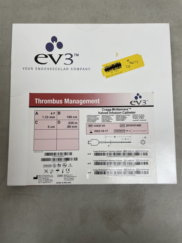 41037-01 - EV3 - Cragg-McNamara Valved Infusion Catheter 4F x 100cm x 5cm, (BX/1) - ( Expiry Date: 2022-10-17 )