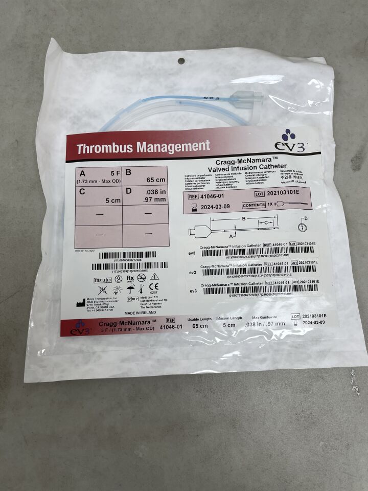 41046-01 - EV3 - Cragg-McNamara Valved Infusion Catheter 5F x 65cm x 5cm, (EA) - ( Expiry Date: 2024-03-09 )