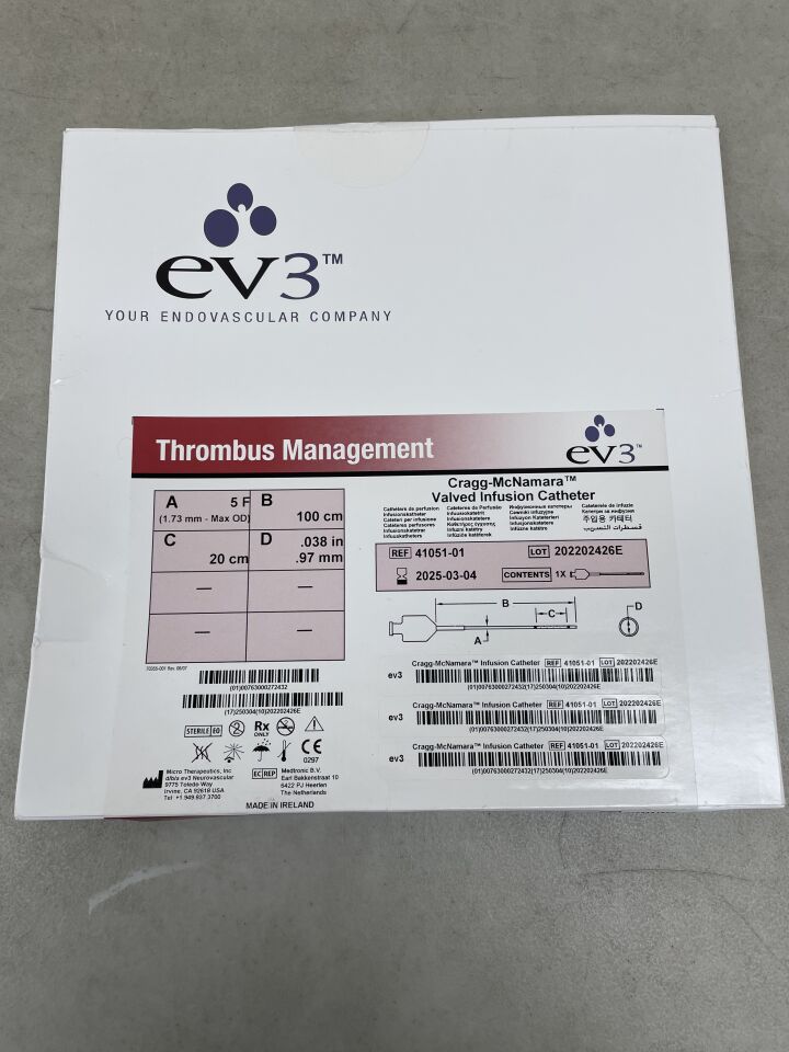 41051-01 - EV3 - Cragg-McNamara Valved Infusion Catheter 5F x 100cm x 20cm, (BX/1) - ( Expiry Date: 2025-03-04 )