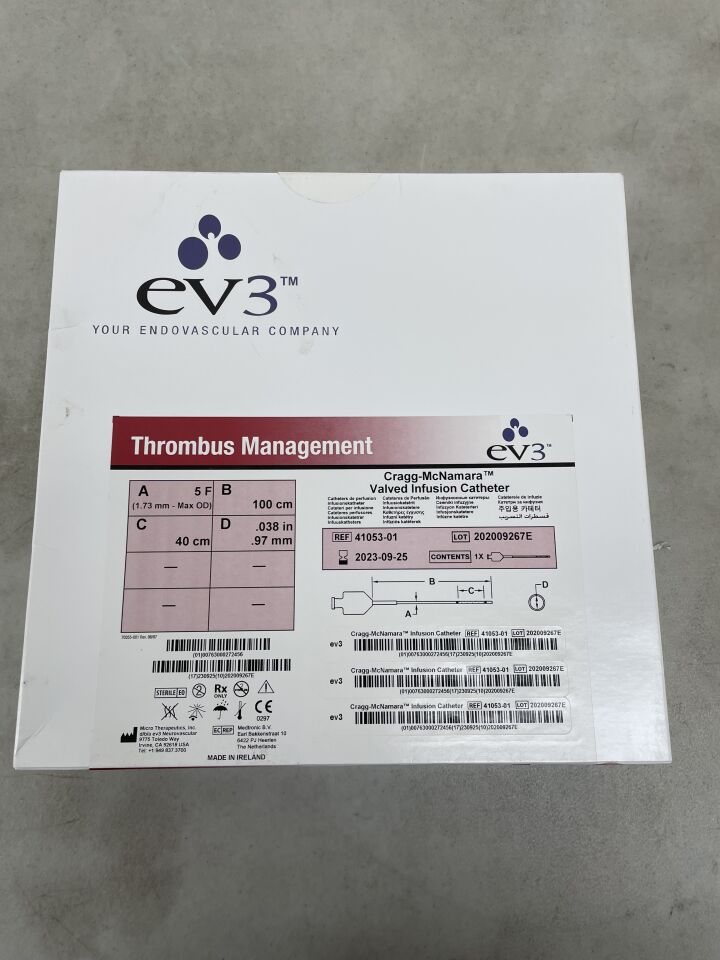 41053-01 - EV3 - Cragg-McNamara Valved Infusion Catheter 5F x 100cm x 40cm, (BX/1) - ( Expiry Date: 2023-09-25 )