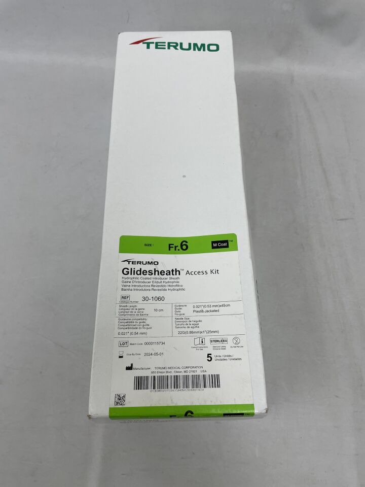 30-1060 - TERUMO - GlideSheath Introducer Sheath Access Kit w/0.021" x 45cm Guidewire 6F x 10cm, 22G, (BX/5) - ( Expiry Date: 2024-05-01 )