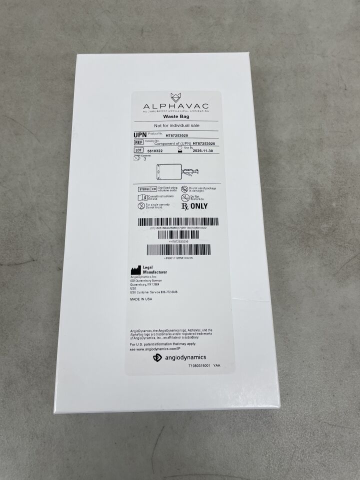 H787253020-WB - ANGIO DYNAMICS - AlphaVac Multipurpose Mechanical Aspiration, Waste Bag (WASTE BAG ONLY), (BX/3) - ( Expiry Date: 2026-11-30 )