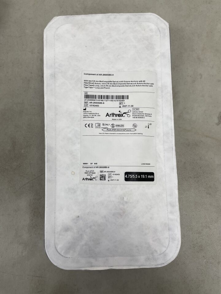 CO-AR-2600SBS-9  -  ARTHREX  -  Component of (AR-2600SBS-9)TWO 5.5MM BIOCOMPOSITE SWIVELOCK SUTURE ANCHORS, #2 FIBERWIRE SUTURE, 4.75MM , ( EA )  -  ( Expiry Date : 2027-11-30 )